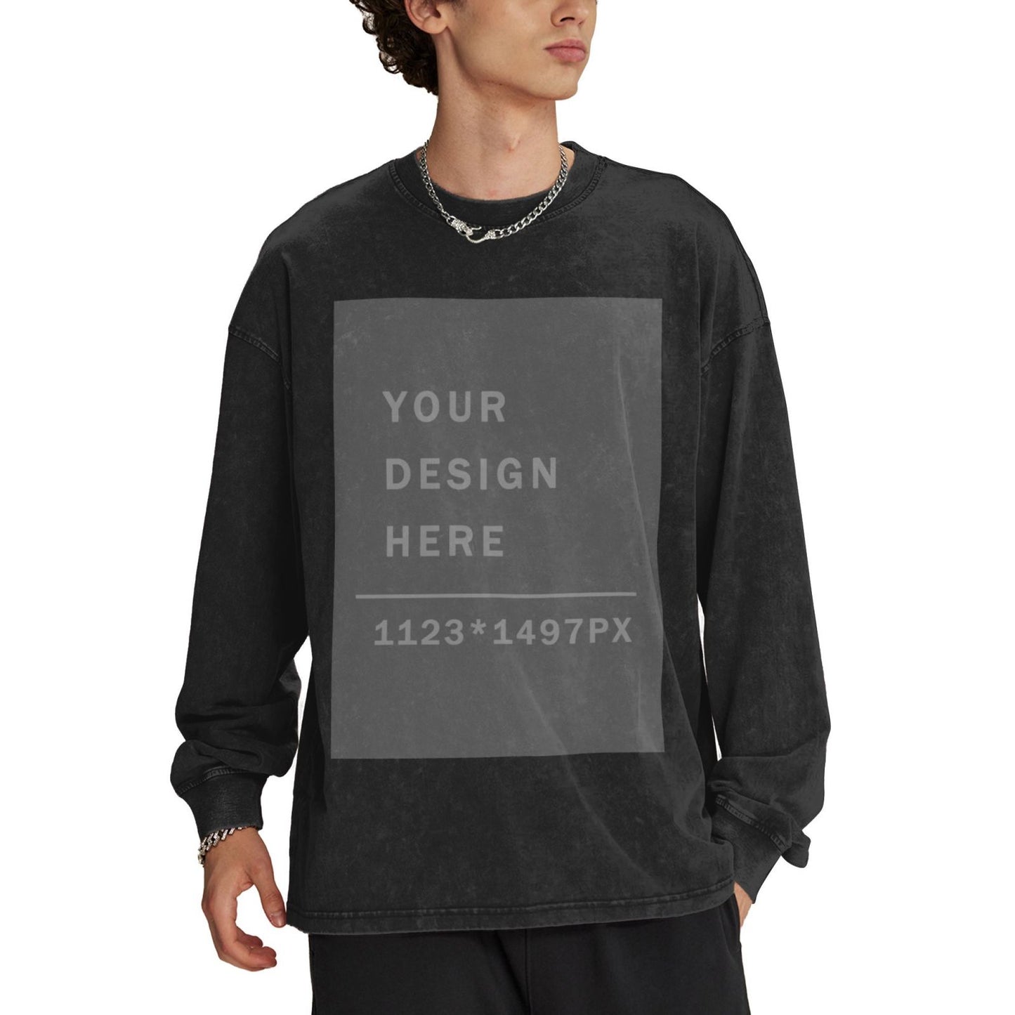 Custom Men's Cotton Crew Neck Long-Sleeved T-Shirt
