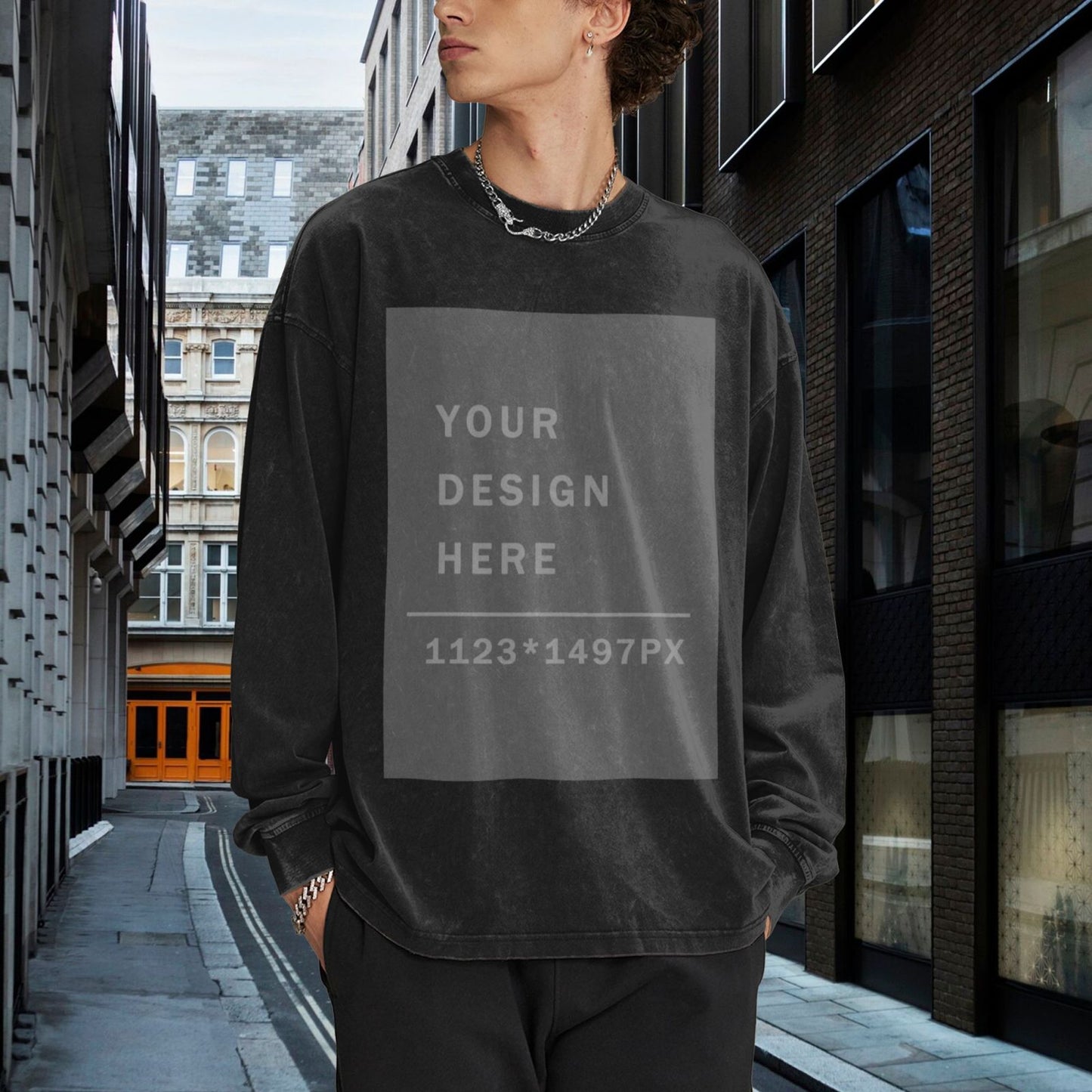 Custom Men's Cotton Crew Neck Long-Sleeved T-Shirt