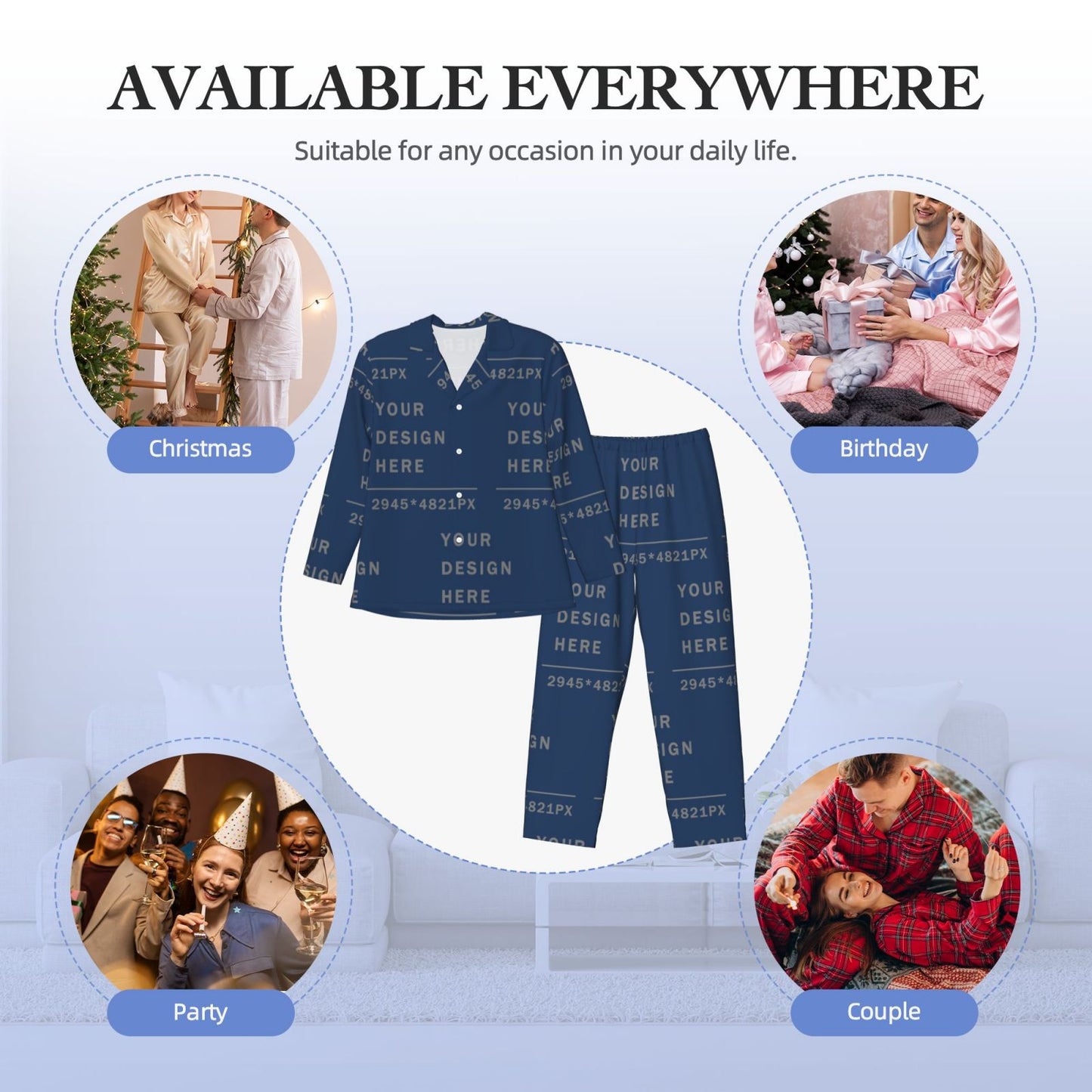 Custom Men's Long-Sleeved Pajama Set (full printed)