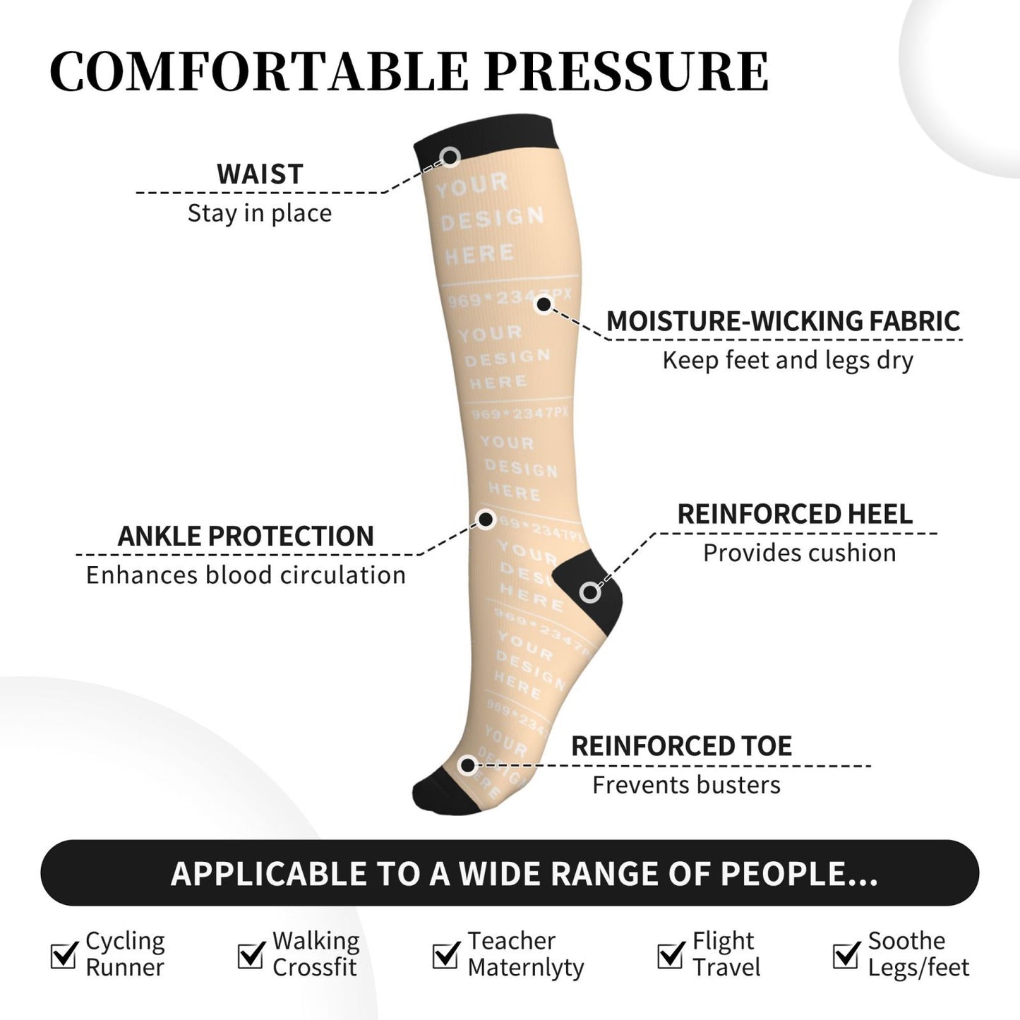 Custom Printed Adult Sports Compression Socks