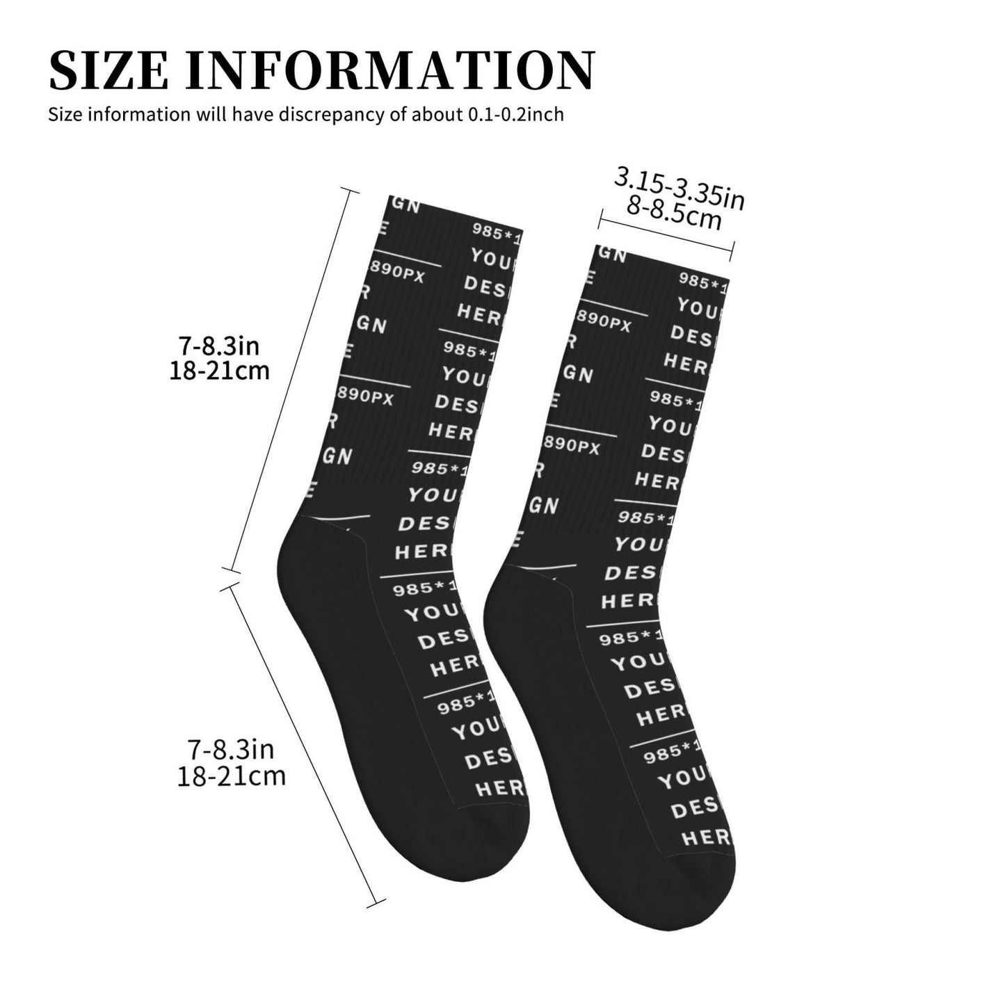 Custom Printed Adult Black Sole Sports Mid-Tube Socks