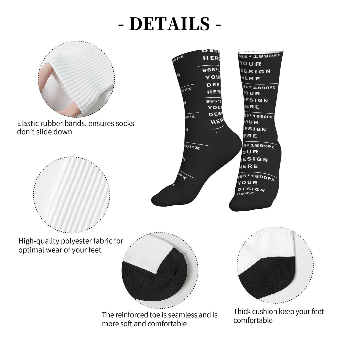 Custom Printed Adult Black Sole Sports Mid-Tube Socks