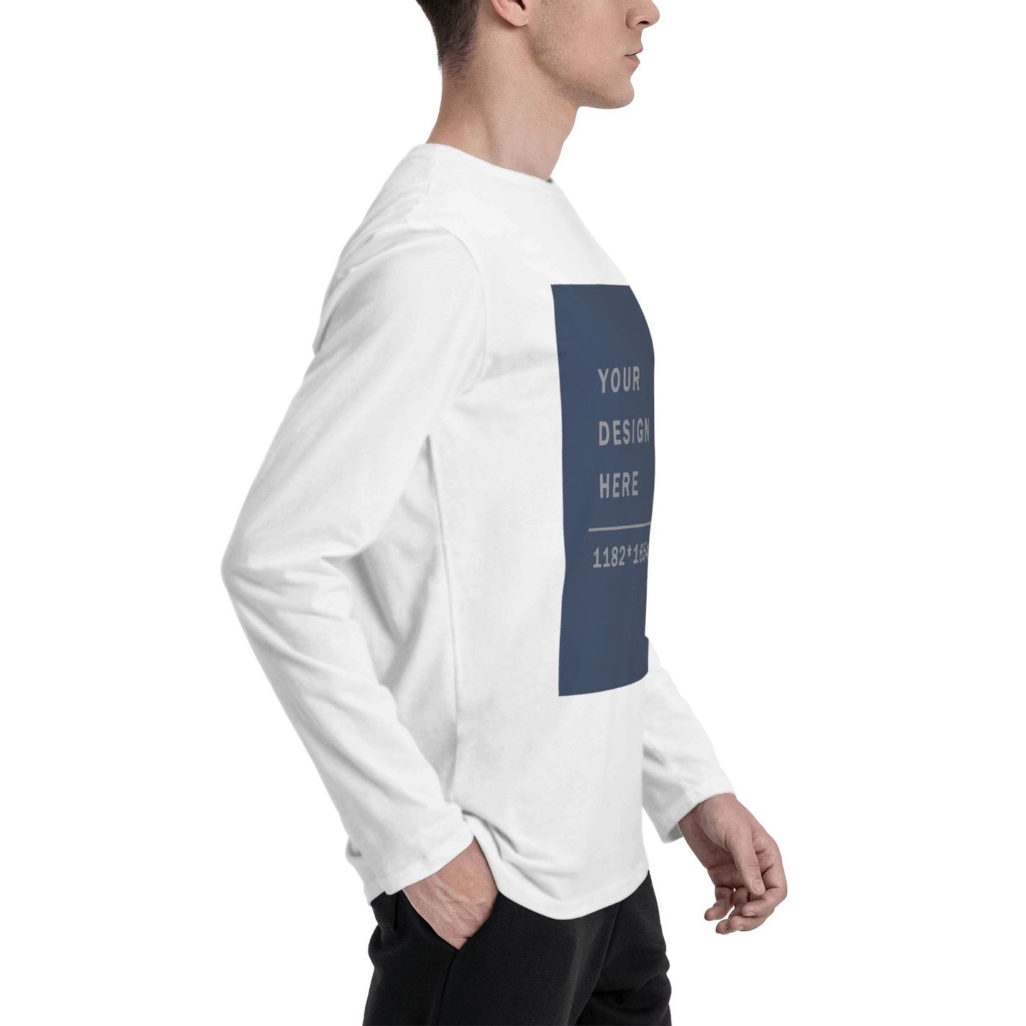 Custom  Men's Cotton Crew Neck Long-Sleeved T-Shirt (DTG)